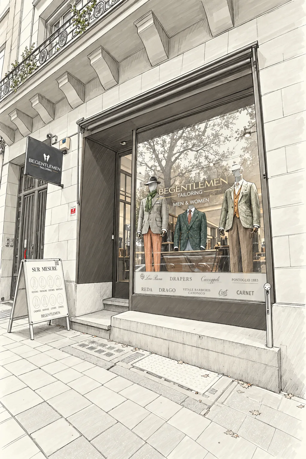 BEGENTLEMEN Tailoring storefront, Avenue Louise 201, Brussels